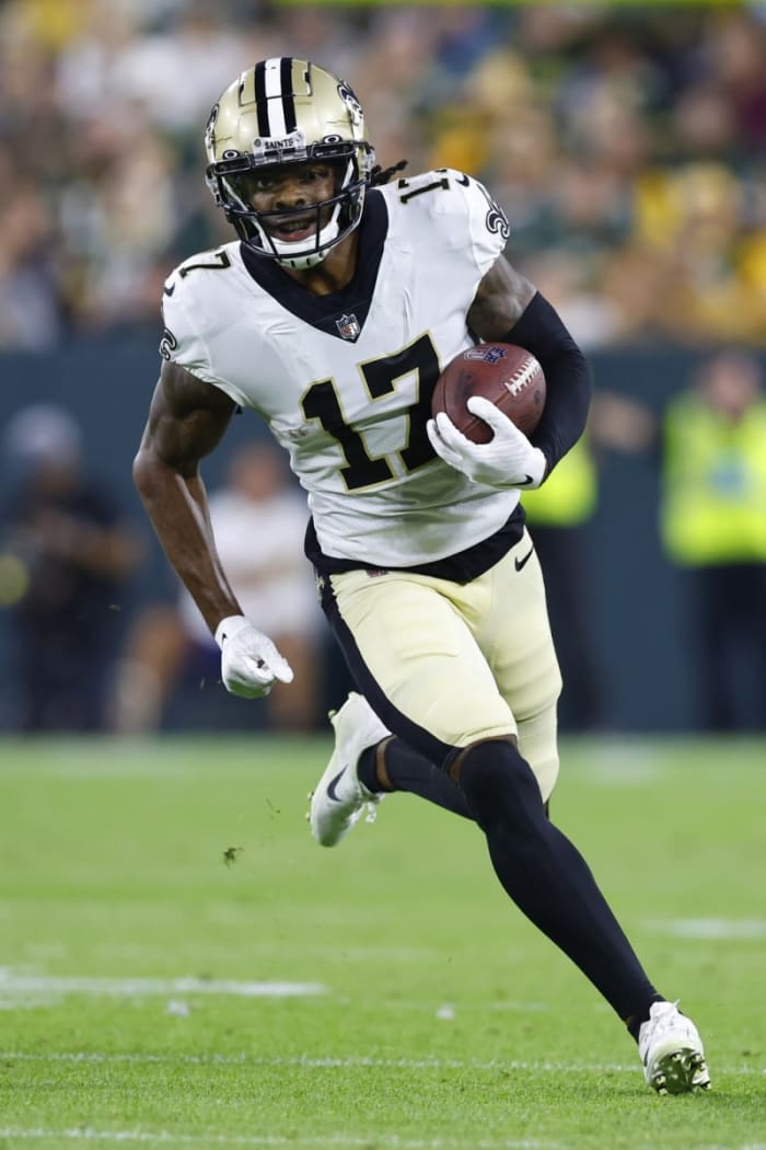 Aug 19, 2022; New Orleans Saints receiver Kevin White (17) during a preseason game against the Green Bay Packers. Mandatory Credit: Jeff Hanisch-USA TODAY Sports